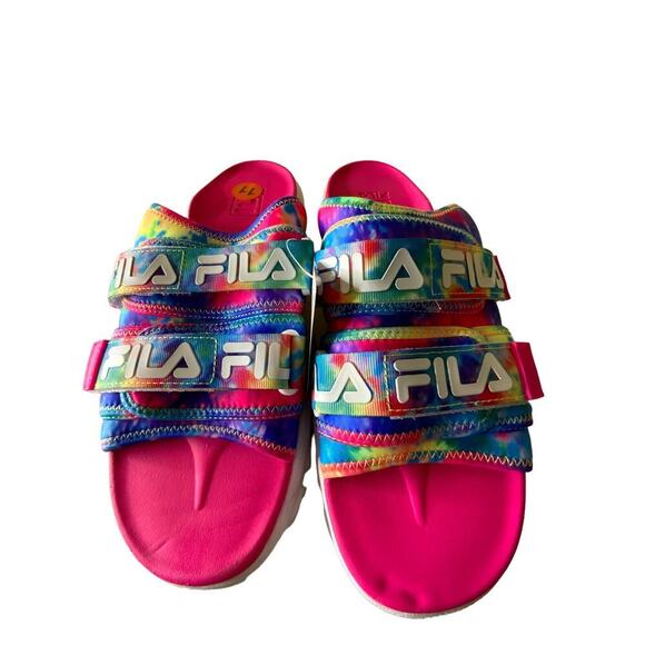 Fila Sport Pink Multicolor Tie Dye Slide Sandals Womens Size 11 Outdoor Shoes - Picture 8 of 15